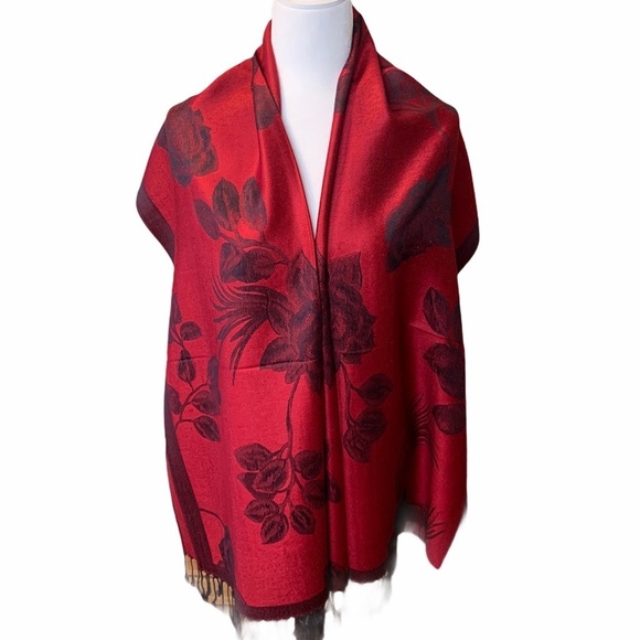 Red Chili Pashmina Silk Scarf/ Shawl NEW - Picture 4 of 8